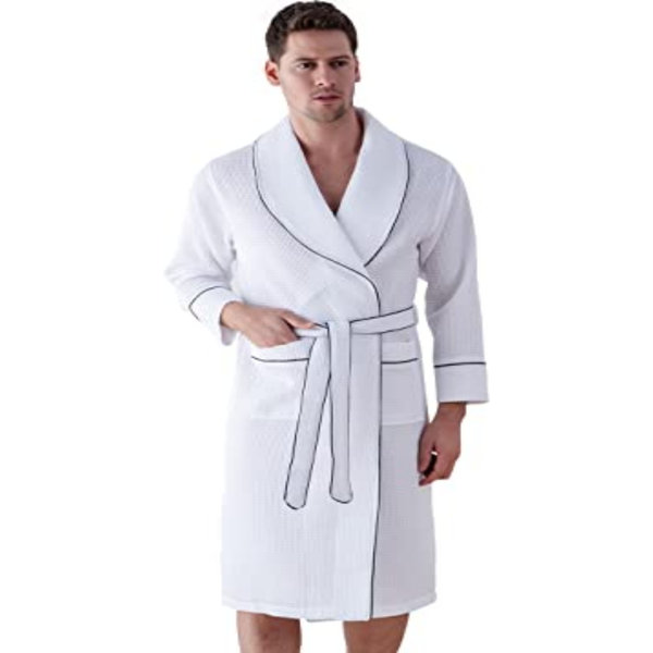 Alwyn Home Men's Waffle Robe W Piping C Hooded Lightweight Cotton, Full